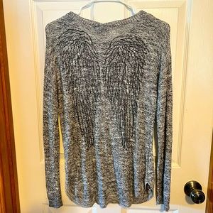 Hot Topic Sweater unique grey with Angel wings on back size small
